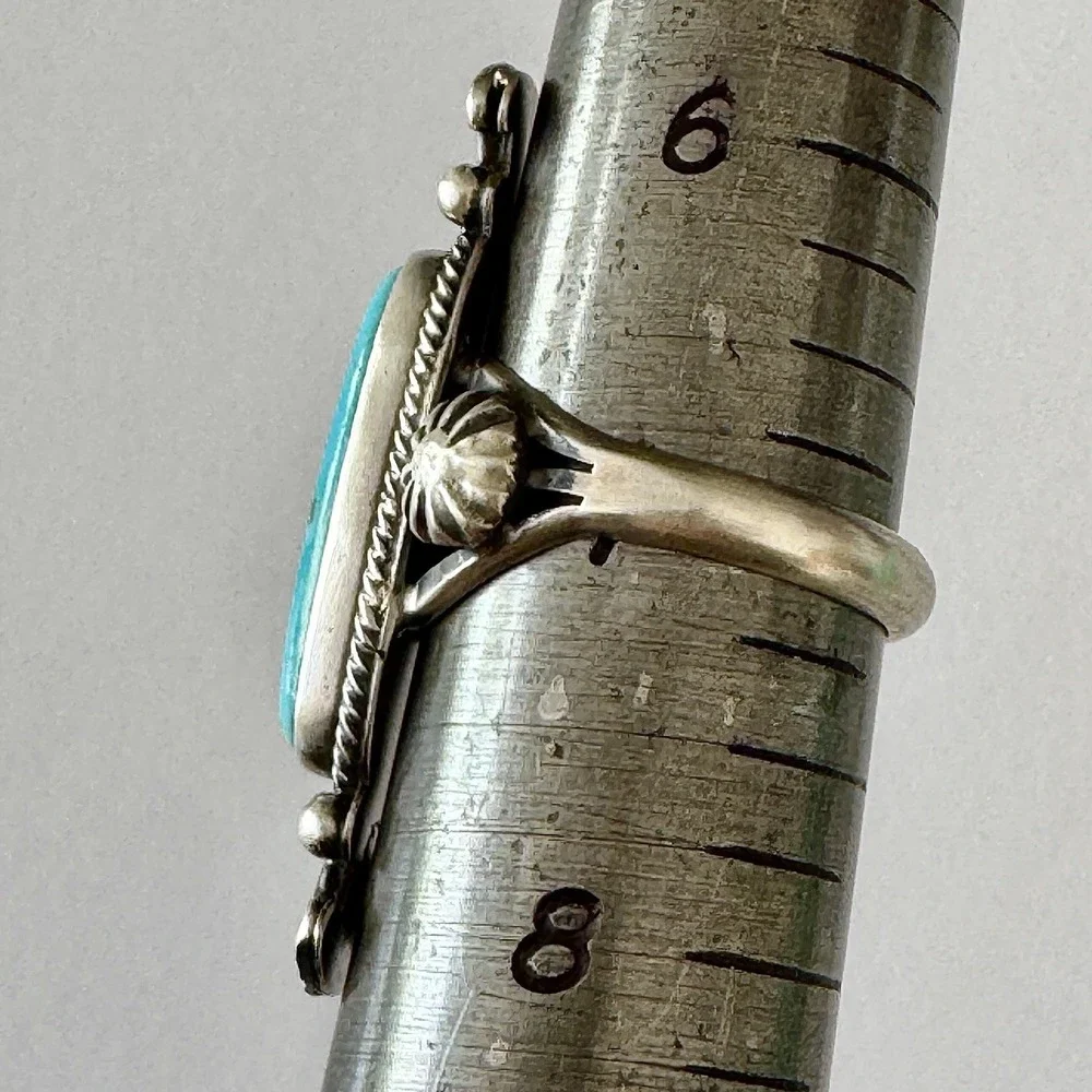 Navajo‎ Turquoise Ring Sz 7 Long Sterling Benally Native American